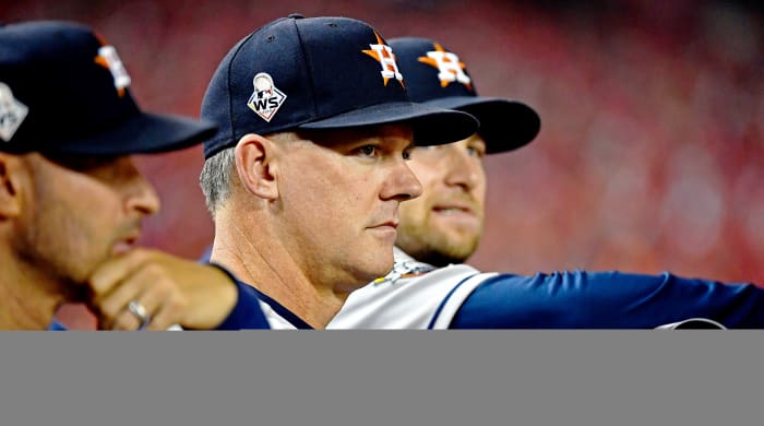 Oct 25, 2019; Washington, DC, USA; Houston Astros manger A.J. Hinch during the first inning against the Washington Nationals in game three of the 2019 World Series at Nationals Park. Mandatory Credit: Brad Mills-USA TODAY Sports